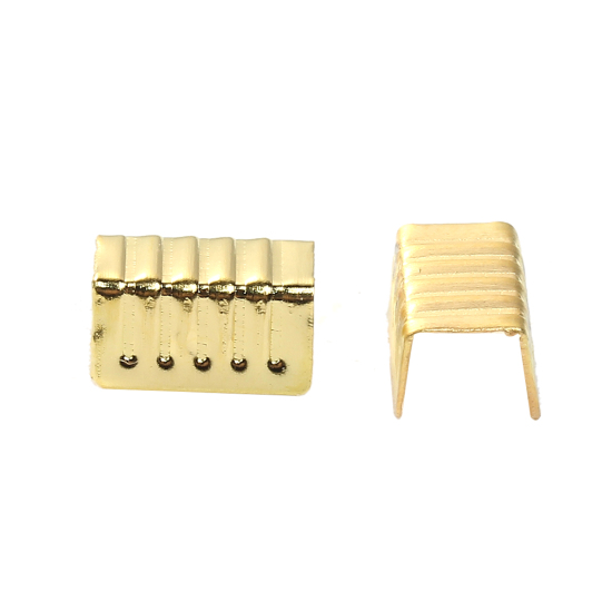 Picture of Iron Based Alloy Cord End Caps Rectangle Gold Plated Stripe (Fits 4mm Cord) 8mm x 5mm, 200 PCs