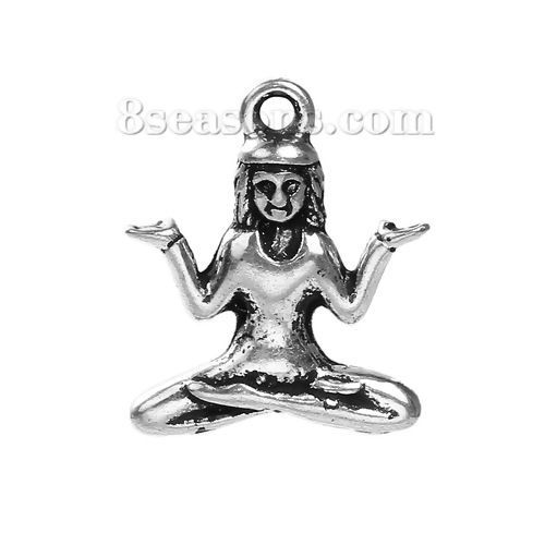 Imagen de Zamak Colgantes Charms Humano Plata Antigua 24mm x 20mm, 10 Unidades