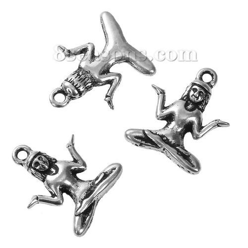 Imagen de Zamak Colgantes Charms Humano Plata Antigua 24mm x 20mm, 10 Unidades