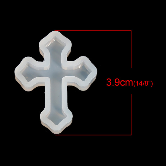 Picture of Silicone Resin Mold For Jewelry Making Cross White 39mm(1 4/8") x 31mm(1 2/8"), 1 Piece