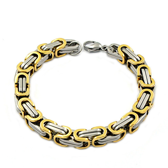 Immagine di Acciaio Inossidabile Braccialetti Oro Placcato & Tono Argento Tono Argento 23cm Lunghezza, 1 Pz