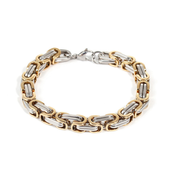 Immagine di Acciaio Inossidabile Braccialetti Oro Placcato & Tono Argento Tono Argento 23cm Lunghezza, 1 Pz