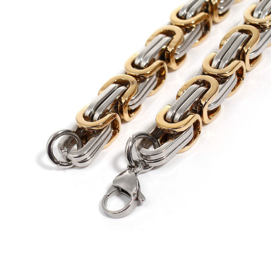 Immagine di Acciaio Inossidabile Braccialetti Oro Placcato & Tono Argento Tono Argento 23cm Lunghezza, 1 Pz