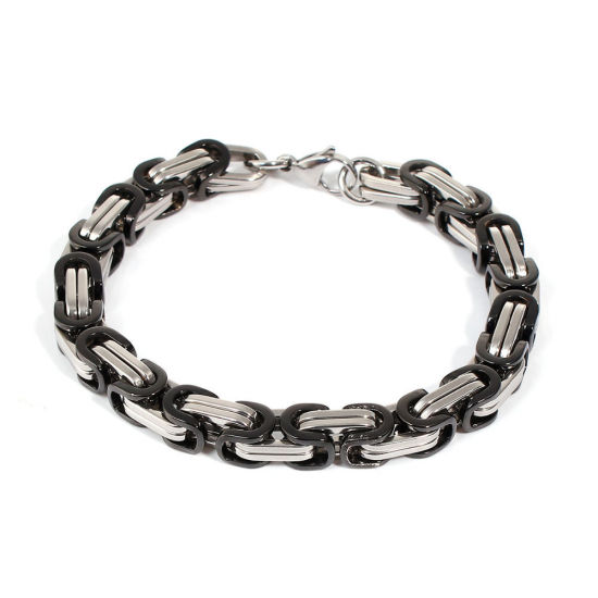 Immagine di Acciaio Inossidabile Braccialetti Oro Placcato & Tono Argento Tono Argento 23cm Lunghezza, 1 Pz