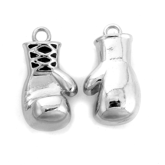 Imagen de Zamak Fitness Colgantes Charms Guante Tono de Plata Negro Esmalte 29mm x 15mm, 2 Unidades