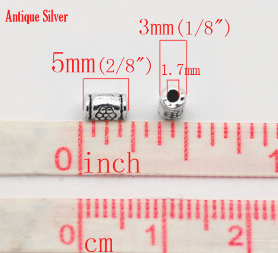 Image de Perle en Alliage de Zinc Colonne Argent Vieilli Fleur 5mm x 3mm, Taille de Trou: 1.7mm, 250 PCs