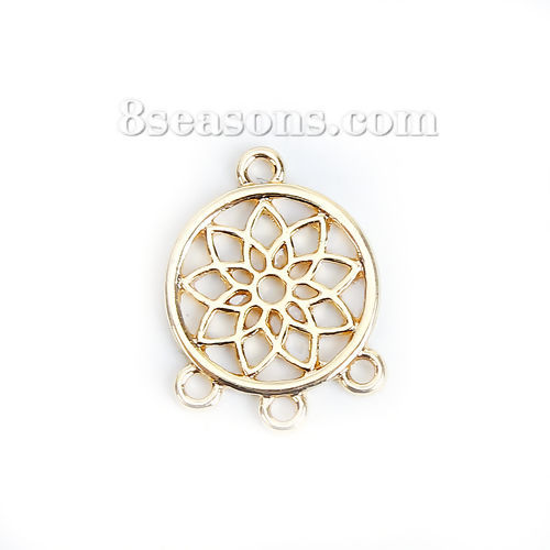 Picture of Zinc Based Alloy Connectors Round Gold Plated Lotus Flower Hollow 19mm x 14mm, 10 PCs