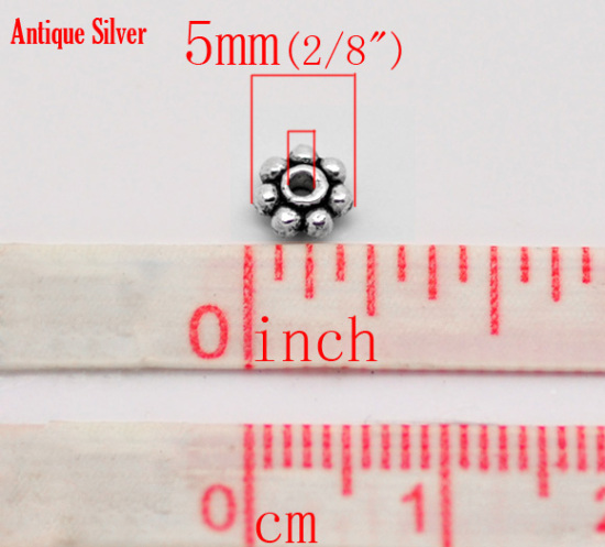 Picture of Zinc Based Alloy Spacer Beads Snowflake Flower Antique Silver Color About 5mm x 5mm, Hole:Approx 1.4mm, 400 PCs