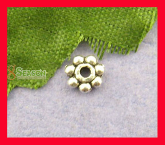 Picture of Zinc Based Alloy Spacer Beads Snowflake Flower Antique Silver Color About 5mm x 5mm, Hole:Approx 1.4mm, 400 PCs