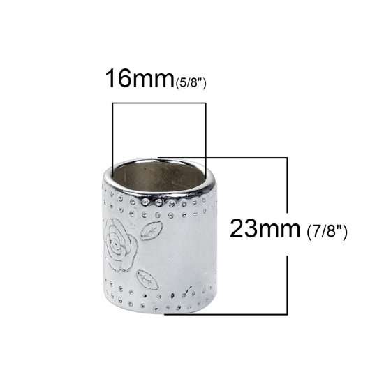 Picture of Zinc Based Alloy Bails For Scarves Cylinder Silver Plated Rose Flower Carved 23mm( 7/8") x 20mm( 6/8"), 2 PCs