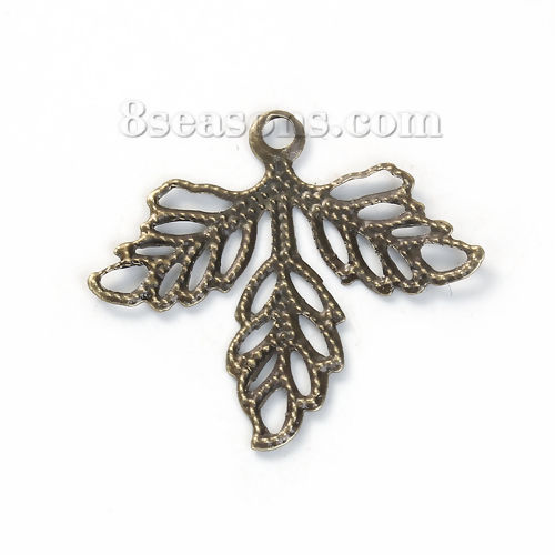 Immagine di Lega di Ferro Charms Foglia Bronzo Antico Filigrana 26mm x 23mm , 100 Pz