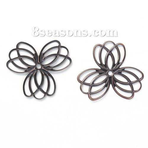 Picture of Iron Based Alloy Pendants Lotus Flower Antique Copper Filigree Hollow 37mm(1 4/8") x 35mm(1 3/8"), 30 PCs