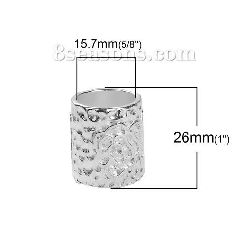 Picture of Zinc Based Alloy Bails For Scarves Cylinder Silver Plated Rose Flower Pattern 23mm( 7/8") x 21mm( 7/8"), 2 PCs