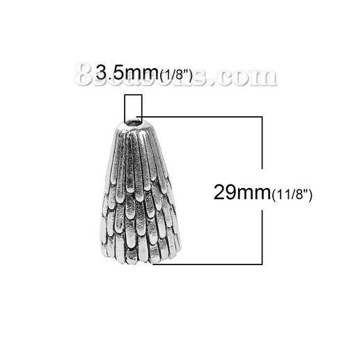 Picture of Zinc Based Alloy Beads Caps Cone Antique Silver Color Feather (Fit Beads Size: 12mm Dia.) 29mm x 18mm, 2 PCs