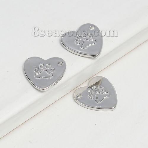 Picture of Brass Charms Heart Silver Tone Bear Paw Print 11mm( 3/8") x 10mm( 3/8"), 2 PCs                                                                                                                                                                                