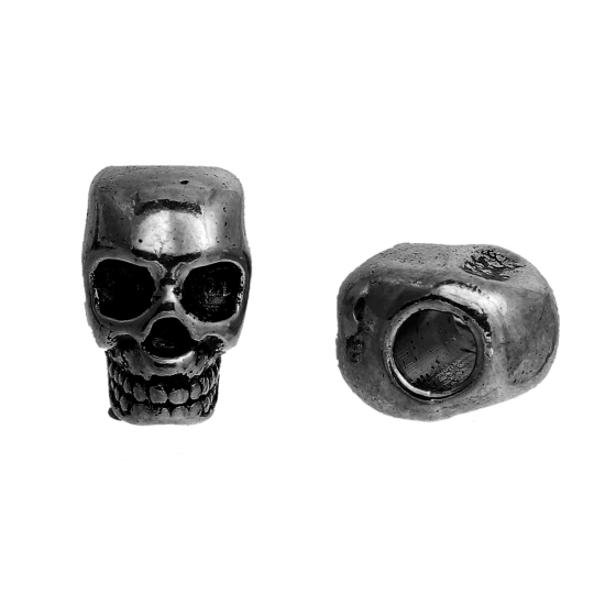 Picture of Zinc Based Alloy Halloween 3D Spacer Beads Skull Gunmetal 12mm x 8mm, Hole: Approx 3.8mm, 20 PCs