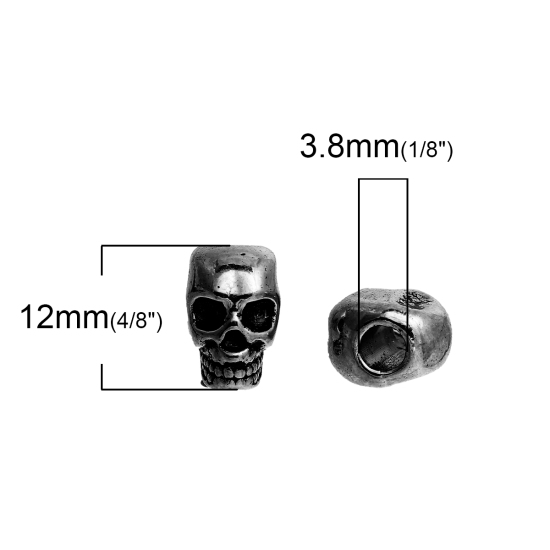 Picture of Zinc Based Alloy Halloween 3D Spacer Beads Skull Gunmetal 12mm x 8mm, Hole: Approx 3.8mm, 20 PCs