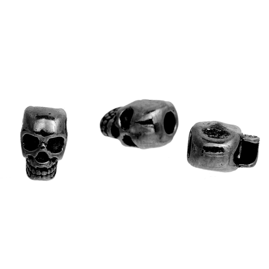 Picture of Zinc Based Alloy Halloween 3D Spacer Beads Skull Gunmetal 12mm x 8mm, Hole: Approx 3.8mm, 20 PCs