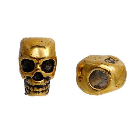 Zinc Based Alloy Halloween 3D Spacer Beads Skull Gold Tone Antique Gold 12mm x 8mm, Hole: Approx 3.8mm, 20 PCs