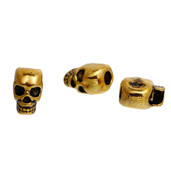 亜鉛合金 メタル 金属 3D スペーサー ビーズ ハロウィーン スカル 金古美 12mm x 8mm、 穴：約 3.8mm、 20 個 の画像