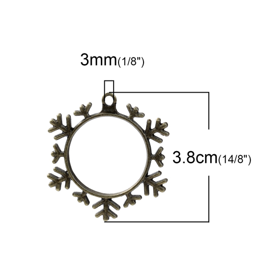 Picture of Zinc Based Alloy Open Back Bezel Pendants For Resin Christmas Snowflake Antique Bronze 38mm(1 4/8") x 33mm(1 2/8"), 10 PCs