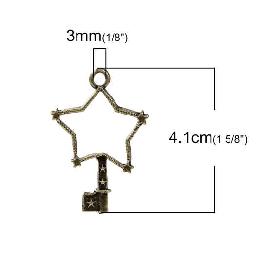 Picture of Zinc Based Alloy Open Back Bezel Pendants For Resin Key Antique Bronze Star Carved 41mm(1 5/8") x 25mm(1"), 30 PCs