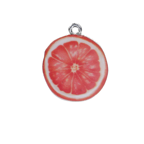 Bild von Zinklegierung Charms Orange Versilbert Rot Emaille 27mm x 22mm, 10 Stück