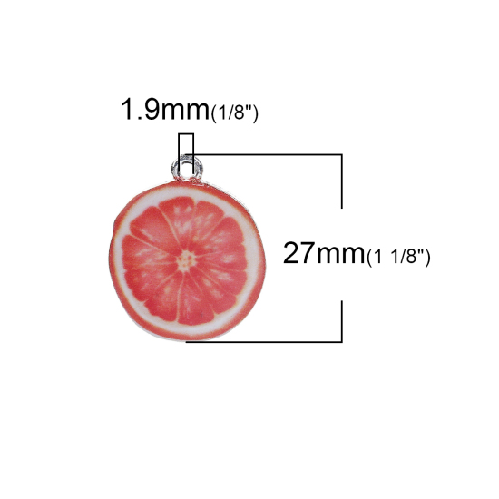 Bild von Zinklegierung Charms Orange Versilbert Rot Emaille 27mm x 22mm, 10 Stück