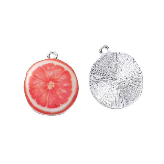 Bild von Zinklegierung Charms Orange Versilbert Rot Emaille 27mm x 22mm, 10 Stück