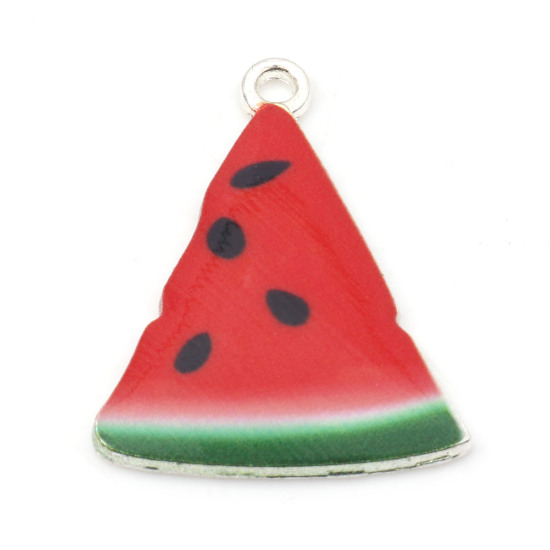 Изображение Цинковый Сплав Тригональный Подвески Арбуз Черный Красный и ЗелёныйС Эмалью 28мм x 21мм, 10 ШТ