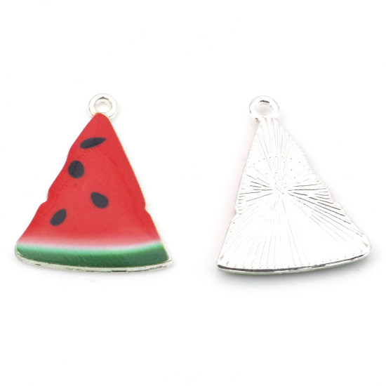 Изображение Цинковый Сплав Тригональный Подвески Арбуз Черный Красный и ЗелёныйС Эмалью 28мм x 21мм, 10 ШТ