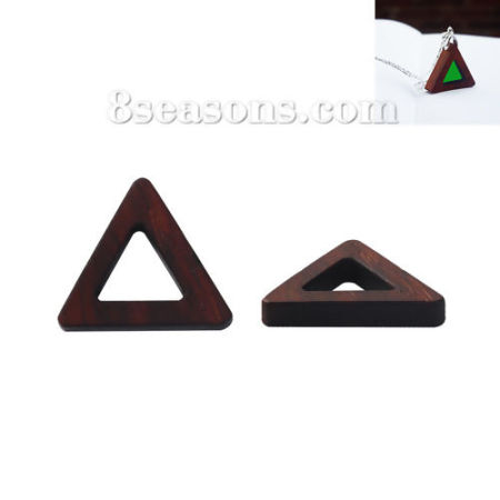 Bild von Natürliches Sandelholz Offene zurück Lünette für Harz Dreieck Kaffeebraun 24mm x 21mm, 1 Stück