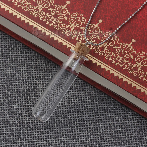 Bild von Glas Halskette Silberfarbe Transparent Wunschflasche 42.5cm lang, 1 Strang