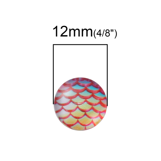 Picture of Glass Mermaid Fish/ Dragon Scale Dome Seals Cabochon Round Flatback Red 12mm( 4/8") Dia, 30 PCs