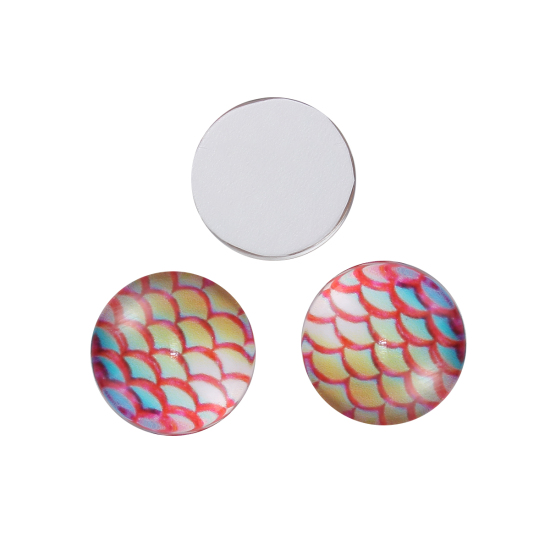 Picture of Glass Mermaid Fish/ Dragon Scale Dome Seals Cabochon Round Flatback Red 12mm( 4/8") Dia, 30 PCs