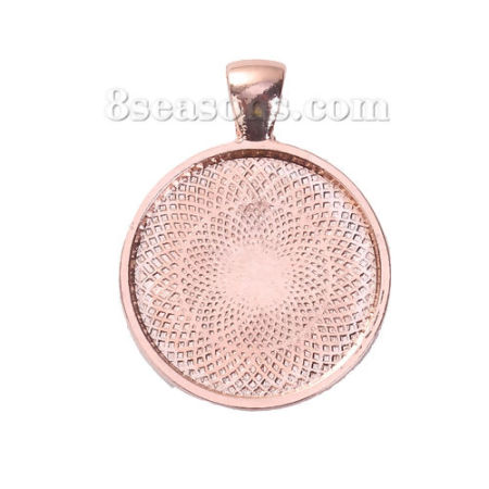 Imagen de Zamak Colgantes Ronda Oro Rosa Base Camafeo (Apta 25mm) 36mm x 28mm, 5 Unidades