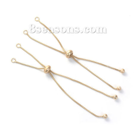 Picture of Brass Slider/Slide Extender Chain For Jewelry Necklace Bracelet Matt Gold Adjustable 95mm(3 6/8") long, 2 PCs