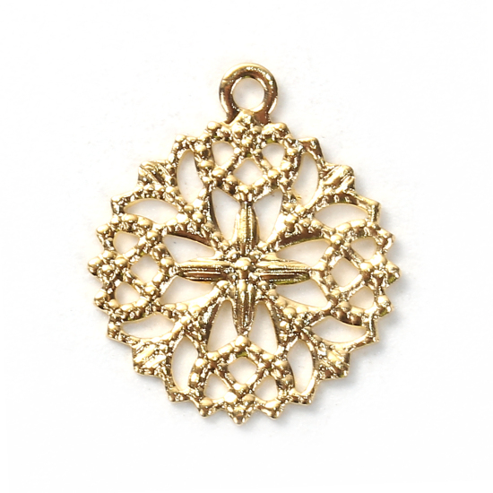 Immagine di Ottone Charms Tondo Oro Placcato Filigrana 15mm x 13mm , 20 Pz
