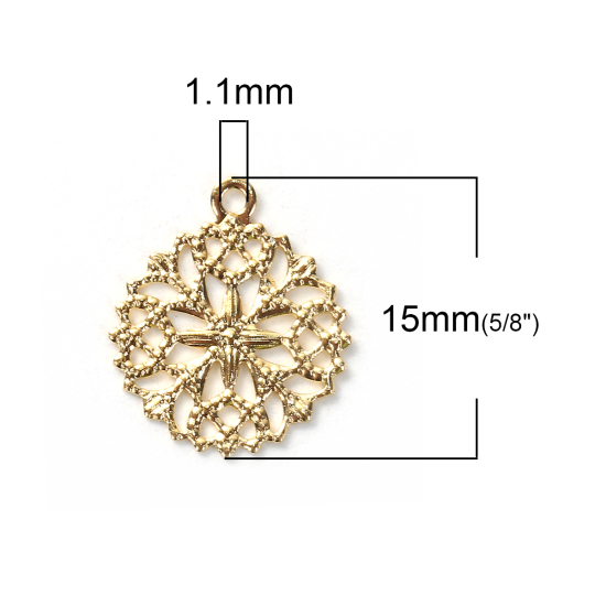 Immagine di Ottone Charms Tondo Oro Placcato Filigrana 15mm x 13mm , 20 Pz