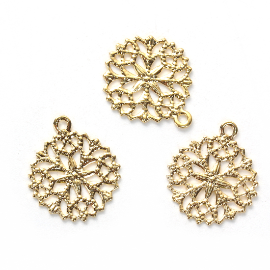 Immagine di Ottone Charms Tondo Oro Placcato Filigrana 15mm x 13mm , 20 Pz