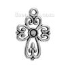 Picture of Zinc Based Alloy Charms Cross Antique Silver Color Filigree Carved Cabochon Settings (Fits 3mm Dia.) 22mm x 14mm, 50 PCs