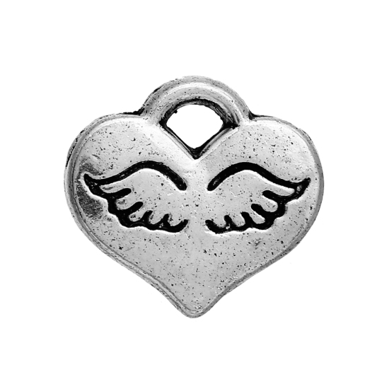 Изображение Цинковый Сплав Подвески Сердце Античное Серебро Крыло С Узором 10мм x 9мм, 100 ШТ