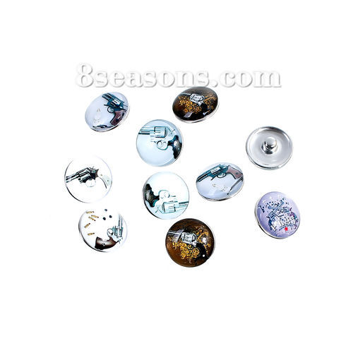 Picture of 18mm Zinc Based Alloy & Glass Snap Button Buttons Fit Snap Button Bracelets Round At Random , Knob Size: 5.5mm( 2/8"), 5 PCs