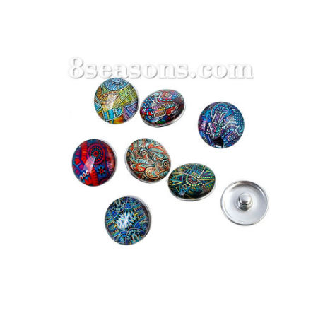 18mm Zinc Based Alloy & Glass Snap Button Buttons Fit Snap Button Bracelets Round At Random Mixed Carved , Knob Size: 5.5mm( 2/8"), 5 PCs