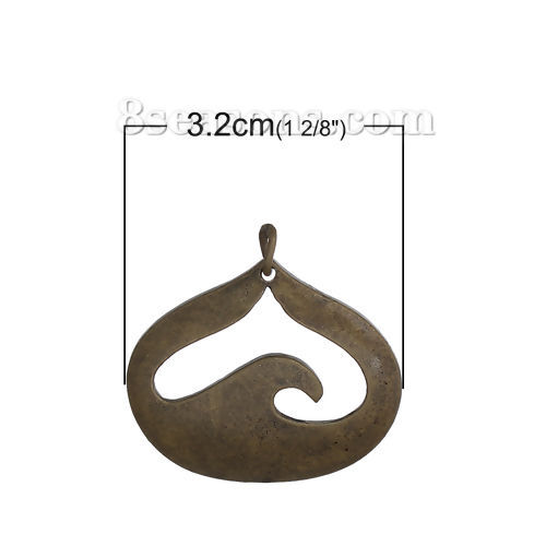 Image de Pendentifs en Alliage de Zinc Vague Goutte d'Eau Bronze Antique 32mm x 31mm, 5 Pcs