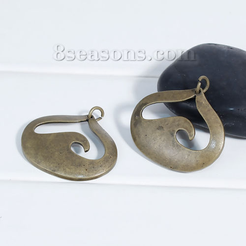 Image de Pendentifs en Alliage de Zinc Vague Goutte d'Eau Bronze Antique 32mm x 31mm, 5 Pcs