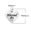 Picture of Zinc Based Alloy Charms Heart Antique Silver Color Message " Blessed Be " 19mm( 6/8") x 18mm( 6/8"), 10 PCs