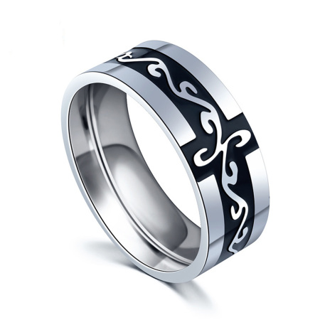 Titanium Steel Unadjustable Rings Silver Tone Black 20.6mm(US Size 11), 1 Piece