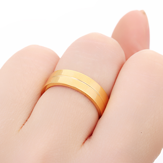 Bild von Titan Edelstahl Uneinstellbar Ring Vergoldet Streifen 18.3mm（US Größe:8.25), 1 Stück