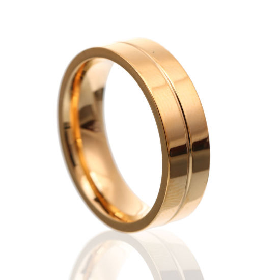 Bild von Titan Edelstahl Uneinstellbar Ring Vergoldet Streifen 18.3mm（US Größe:8.25), 1 Stück